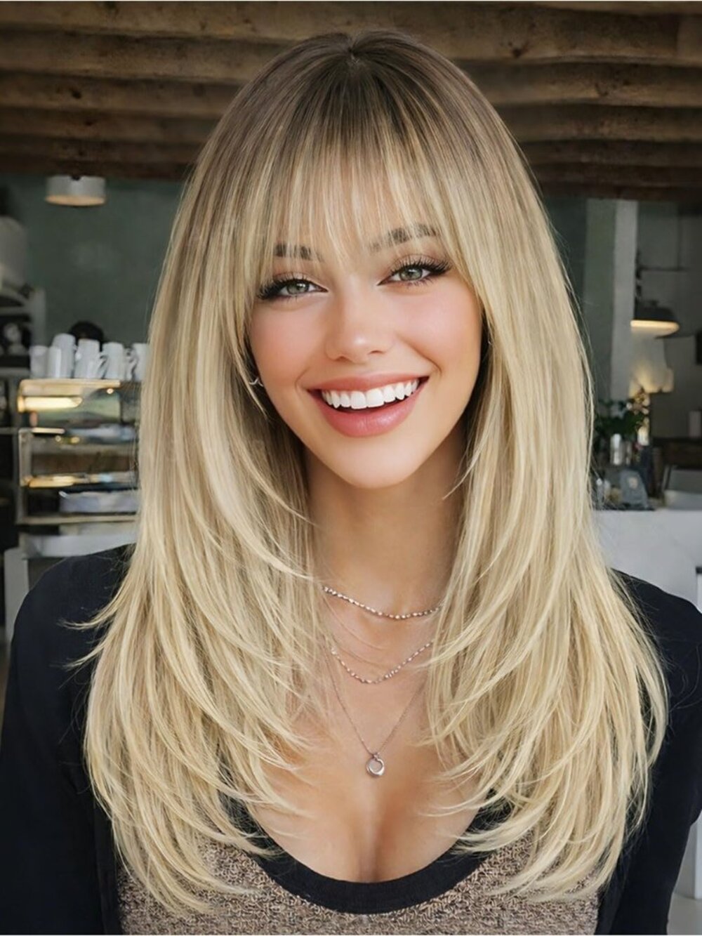 Women's Blonde Heat Resistant Middle Length Natural Layered Straight Wig